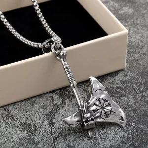 Men Stainless Steel Viking Axe Necklace Retro Punk Pendant Jewelry for Biker Streetwear Accessories