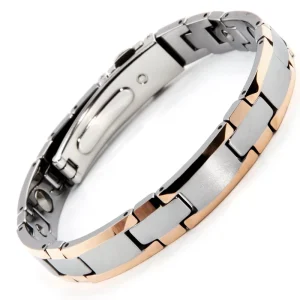 Men Women Couple Tungsten Carbide Rose Gold Magnetic Charm Bracelet with Germanium & Anion for Anniversary Gift