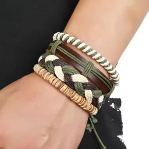 Men/Women’s Fashion Charm Bracelets Personalized Woven Leather Bracelet Set of 4 Pieces