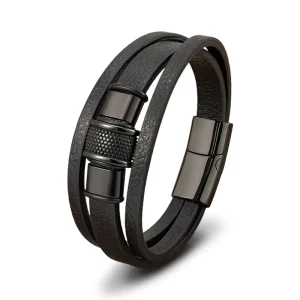 MenneM Men’s Gold Plated Geometric Trendy Hip Hop Magnetic Cuff Bangle Personalized Jewelry