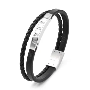 Men’s Accessories Waterproof Stainless Steel Double Layer Microfiber Leather Bracelet