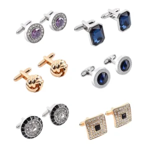Men’s Alloy Diamond-studded French Cufflinks with White Crystal Hollow Twisted Design Wedding Party Gift