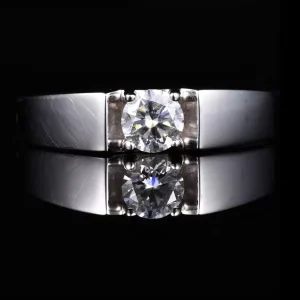 Men’s Band Ring IGI Certified 14K Solid White Gold Lab Grown Diamond Brilliant Cut