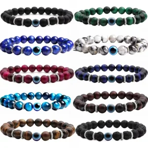 Men’s Blue Eyeball Design Bracelet 8MM Natural Stone Bead Jewelry Gift