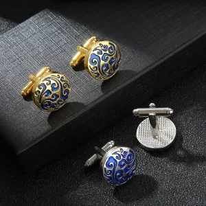 Men’s Business Accessory Fashion Cufflinks with Round Pattern Carved French Alloy Men’s Cufflinks