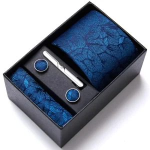 Men’s Business Suit Tie Wedding Tie Square Cufflink Scarf Men’s Gift Box Set for Father’s Day Christmas Birthday Gift