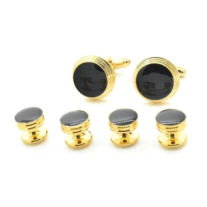 Men’s Business Wedding Tuxedo Suit Shirt Accessory Jewelry Gold Plated Black Enamel Cufflinks Tie Clip Studs Set Brass