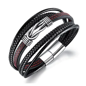 Men’s Charm Bracelets Stainless Steel Cross Charm Multilayer Leather Magnetic Clasps Antique Silver