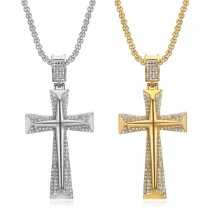 Men’s Christian Cross Pendant Necklace 18K Gold Plated Stainless Steel Fashion Jewelry