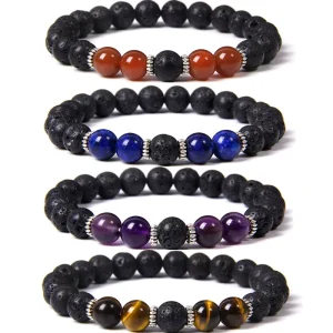 Men’s Classic Style Bracelet Volcanic Stone and Amethyst Beads Ball shaped for Anniversary Gift