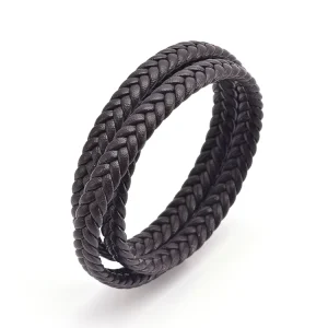 Mens Costume Jewelry Stainless Steel Magnetic Clasp Wrap Braid Microfiber Leather Bracelet