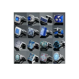 Men’s Cufflinks Blue Crystal Square Cuff Button High Quality French Shirt Cufflinks for Suit Accessories Wedding Jewelry