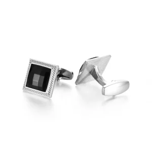 Men’s Cufflinks High Quality Square Zinc Alloy Opal Black Silver Fashion Style Beautiful Suit Accessory Wedding Gift