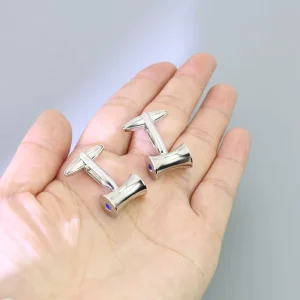 Men’s Cufflinks Stainless Steel 304 316L with Blue Zircon Men’s Groomsmen Wedding Business Formal Sleeve Links