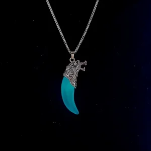Men’s Domineering Simulated Luminous Animal Wolf Head Stainless Steel Pendant Necklace Bamboo Chain Retro Trendy
