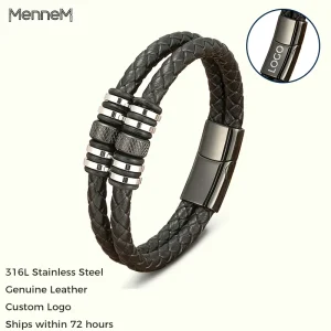 Men’s Double Layer Charm Gold & Black Plated Stainless Steel Magnetic Clasp Casual Sporty Bracelet Fashion Jewelry Gift
