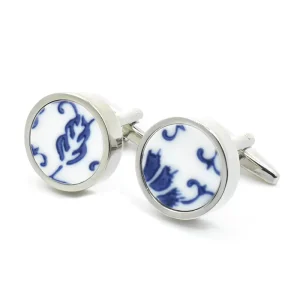 Men’s Elegant Custom Ceramic Stone Cufflinks Tie Clips Shirt Accessory Set Trendy Wedding Tuxedo Fashion Jewelry