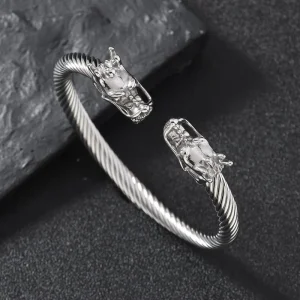 Mens Fashion Bracelet Jewelry Stainless Steel Viking Style Wire Bangle Charm Fine Chain Bracelet Dragon Head Bangle