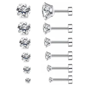 Men’s Fashion Jewelry Stainless Steel Gold Plated Pierced Ear Ring With 8mm Zircon Studs Lip Tragus Cartilage Piercing