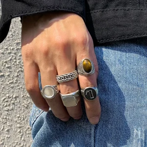 Men’s Fashion Ring Set High end Minimalist Stylish Personalized Geometric Alloy Index Finger Rings