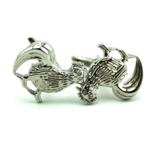Mens Fashion Small MOQ Ready to Ship Cufflinks Eco friendly Brass Silver Plating Shiny Custom Rooster Metal Animal Cuff Links