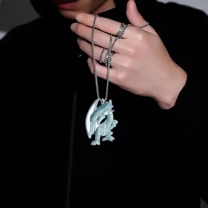 Men’s Fashion Yu Gi Oh Jade Pendant Gift Necklaces Natural Icy Blue Water Jadeite Anime Dragon Charms