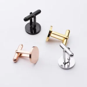 Men’s French Fashion Round Stainless Steel Cufflinks Engravable Shirt Accessories for Wedding Party and Gift Occasions