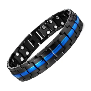Men’s Health Function Magnetic Bracelet in New Black and Blue Stainless Steel Fashion Charm Accessory