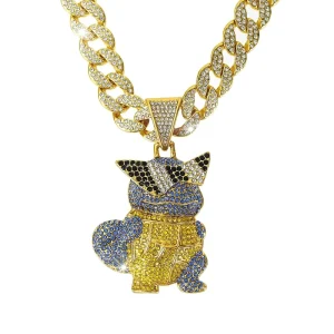 Men’s Hip Hop Alloy and Rhinestone Cartoon Squirtle Pendant Necklace