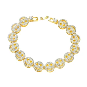 Men’s Hip Hop Iced Out Smiling Face Bracelet Rhodium Plated Decoration Jewelry for Party Accessory or Gift