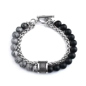 Men’s Jewelry Silver Plated Stainless Steel Tiger Eye Stone Fashion Beaded Bracelet