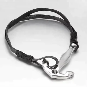 Men’s Jewelry Stainless Steel Anchor Charm Plain Leather Band Bracelet