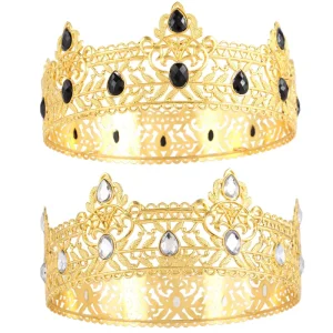 Men’s Large Electroplated White Crystal Baroque Vintage Crown Prom Birthday Costume Hair Accessory Crown