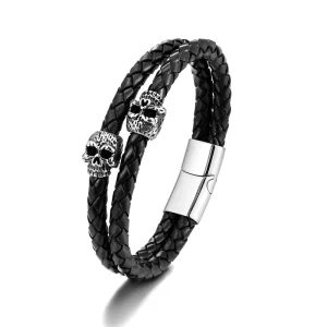Men’s Leather Bracelet Stainless Steel Skull Bracelet