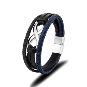Men’s Leather Jewelry Stainless Steel Silver Infinite Love Leather Bracelet for Man