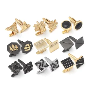 Men’s Luxury Diamond Cufflink Gold Plated Zinc Alloy Custom Logo for Engagement Wedding Party Gift