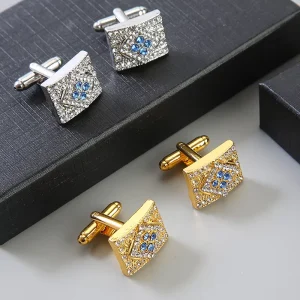 Men’s Luxury Square Gold and Silver Cufflinks Inlaid With Diamonds and Crystals Fashionable Accessories for Shirts
