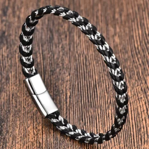 Men’s Magnet Jewelry Custom Cowhide Leather Bracelet Genuine Simple Fashion Charm Bracelet
