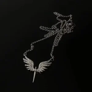 Men’s New Fashion Angel Wings Necklace Women’s Collarbone Chain Creative Wings Micro Inlaid Pendant Accessory