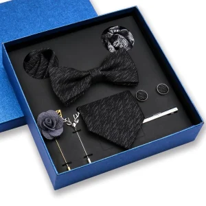 Men’s Polyester Tie Set Fashion Brand Includes Bowtie Pocket Squares Cufflinks 8pcs Suit Business Wedding Parties Gift Boxed