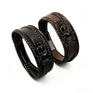 Men’s Punk Style Braided Leather Bracelet with Octopus Charm & Magnetic Clasp Vintage Unisex Wristband for Fashion Gift