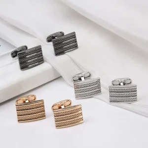 Men’s Rectangular Alloy Cufflinks in Gold Silver Black for Weddings and Gifts