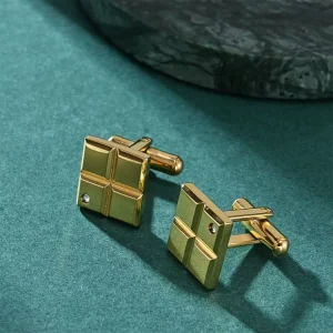 Men’s Stainless Steel Cufflinks Gold Wedding Set with Shirt Cuffs Tie Clip Stone Inlay for Engagement Gift Party Anniversary