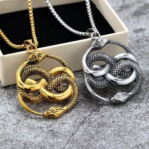 Mens Stainless Steel Intertwined Double Snake Pendant Necklace with Single Sided Design for Punk Jewelry