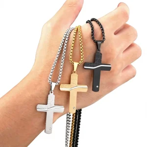 Men’s Stainless Steel Orthodox Cross Pendant Necklace Simple and Fashion Streetwear Multifunctional Accessories Diamond Pendant