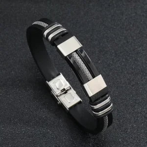 Men’s Stainless Steel Personalized Bracelet Fashion Punk Minimalist Silicone Bracelet Non fading Accessory