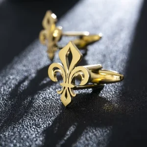Men’s Steel Gold Plated Triangle Flower Cufflinks & Tie Clip-Unisex Fashion Jewelry Gift for French Shirt Customized