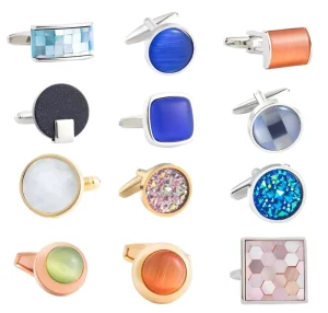 Men’s Suit Shirt Accessory Cat Eye Agate Stone Shell Cufflinks Wedding Tuxedo Brass Copper Cuff Links