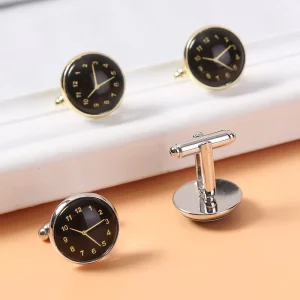 Men’s Watch Cufflinks Personalized Wedding Party Round Clock Cufflinks for Men Suit Shirt Business Cufflinks