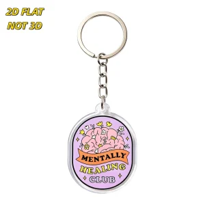 Mentally Healing Club Acrylic Keychain Clear Double Sided Brain and Flower Design Key Ring for Keys Bags Backpacks